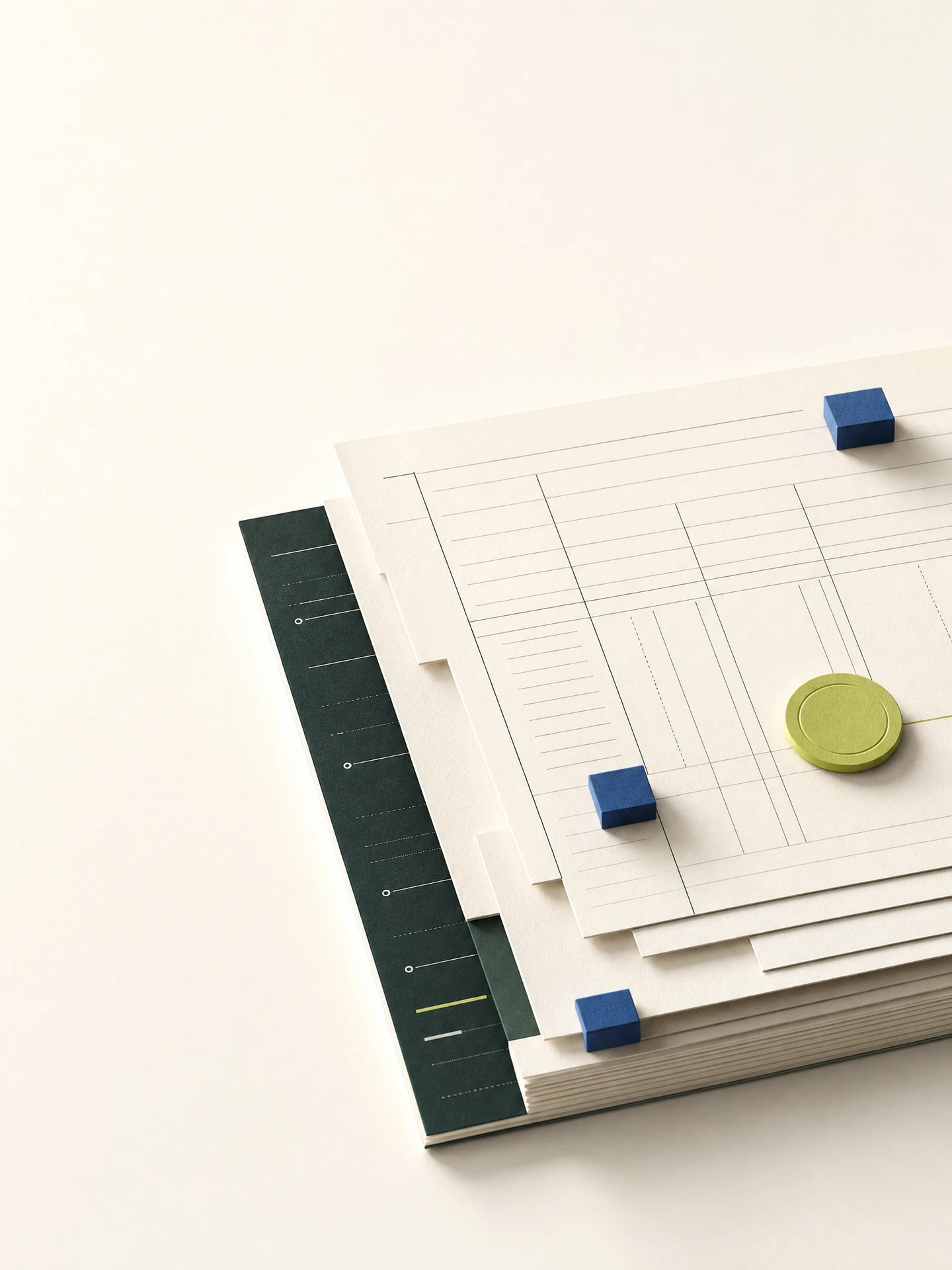 Abstract stacked ledger papers